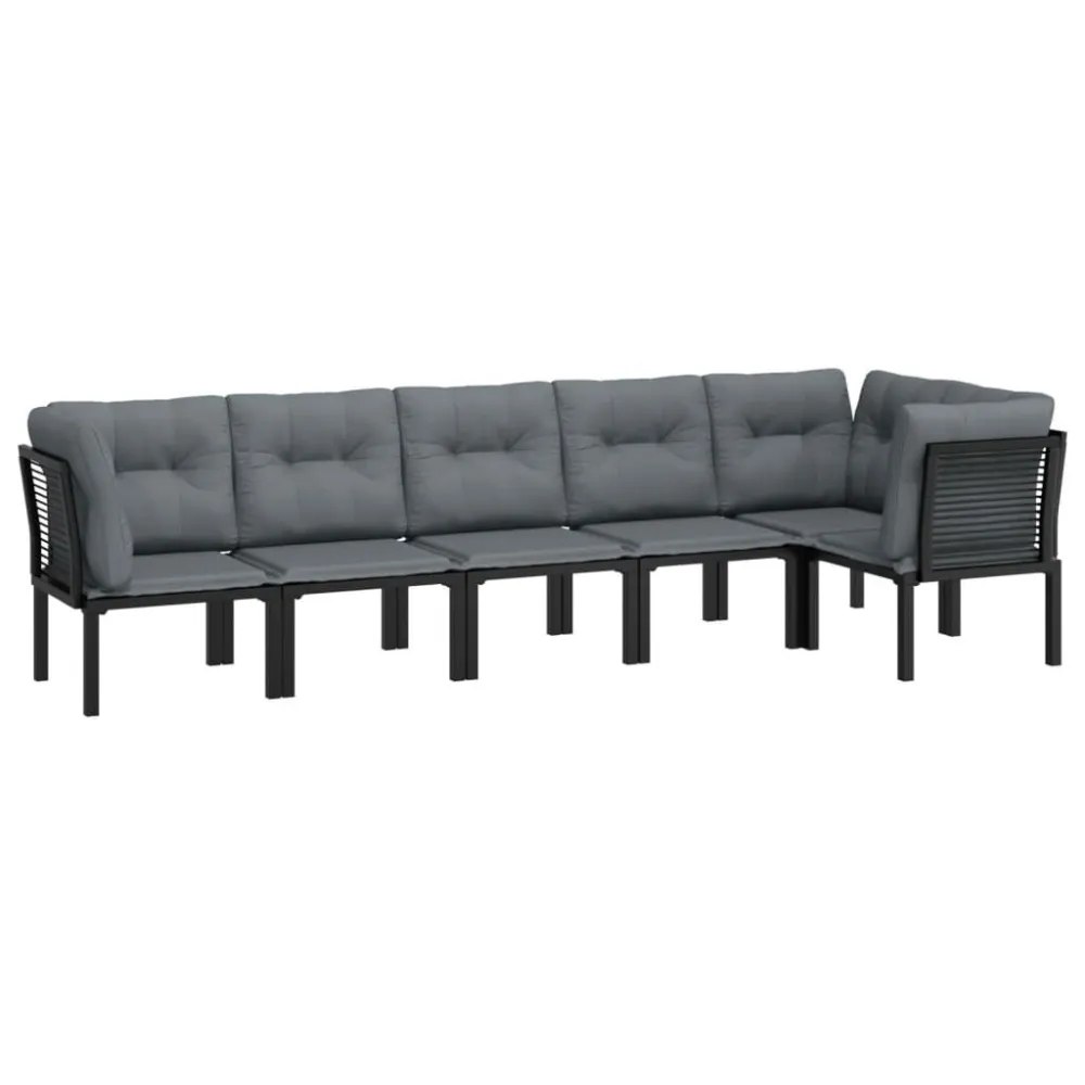 Premium Resistente à Intempérie 6 pcs conjunto lounge de jardim vime PE preto e cinzento