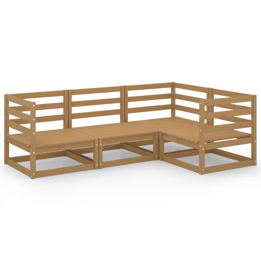 Premium Resistente à Intempérie 4 pcs conjunto lounge de jardim pinho maciço castanho mel