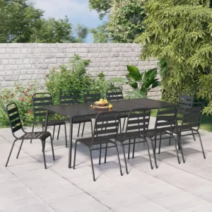 Premium Resistente à Intempérie 11 peças conjunto de jantar para jardim ço antracite