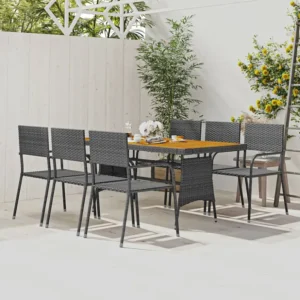 Premium Resistente à Intempérie 7 peças conjunto de jantar para exterior vime PE cinzento