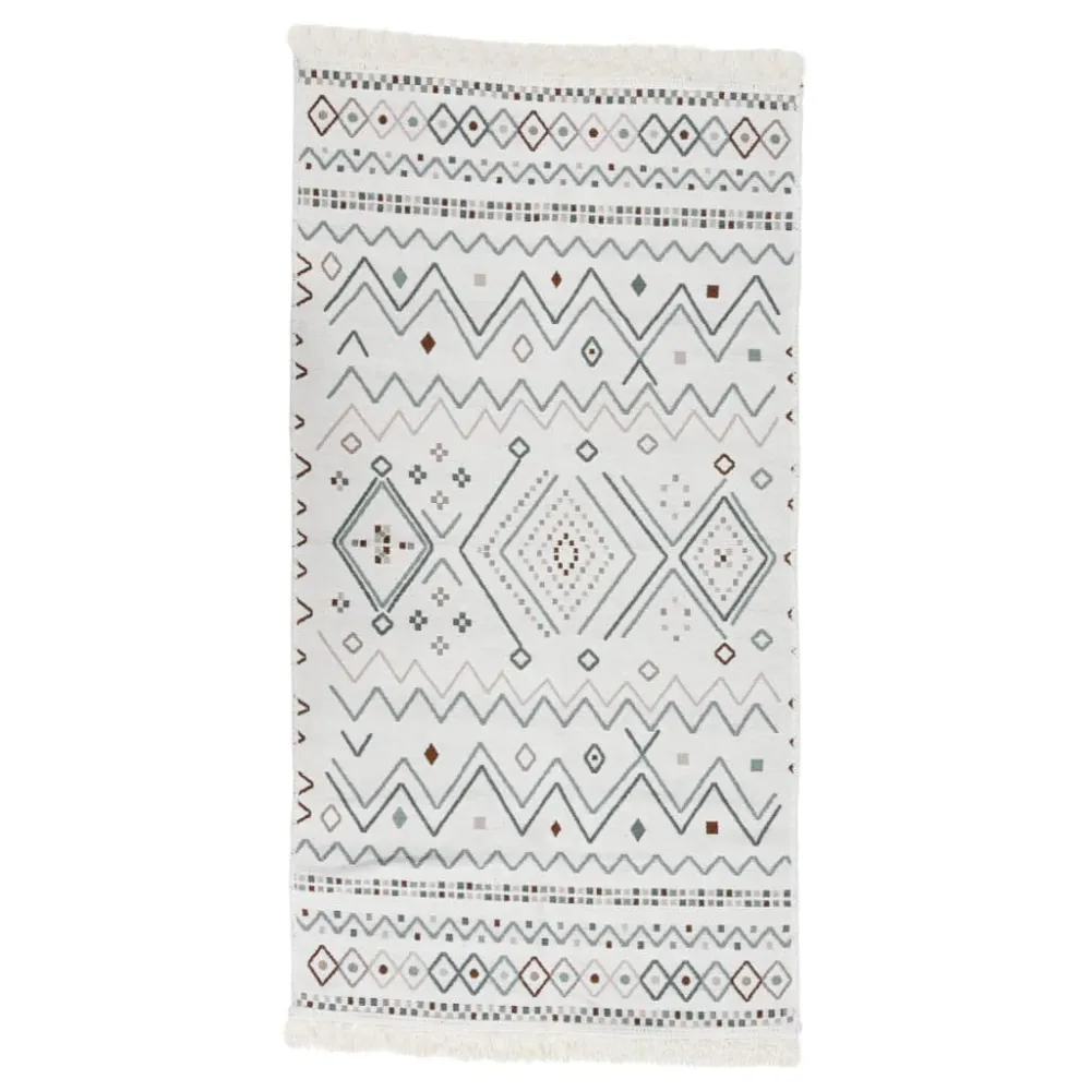 Tapete 120x180 cm algodão bege e azul Base em Borracha Natural