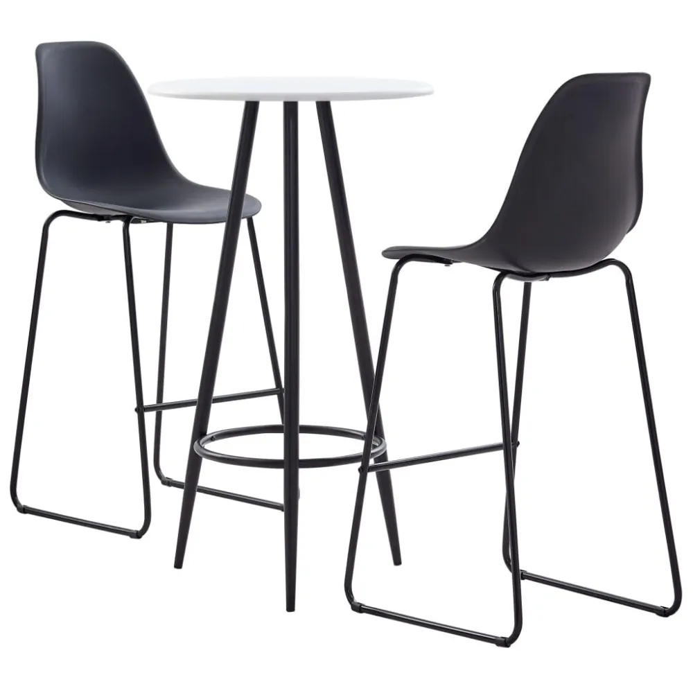 Banqueta com Encosto 3 pcs conjunto de bar plástico preto