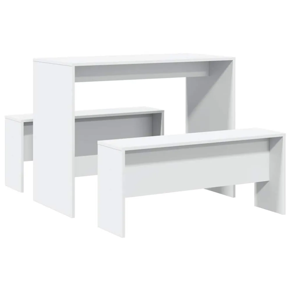 Cadeira de Jantar 3 pcs conj. mesa de jantar e banco derivados de madeira branco