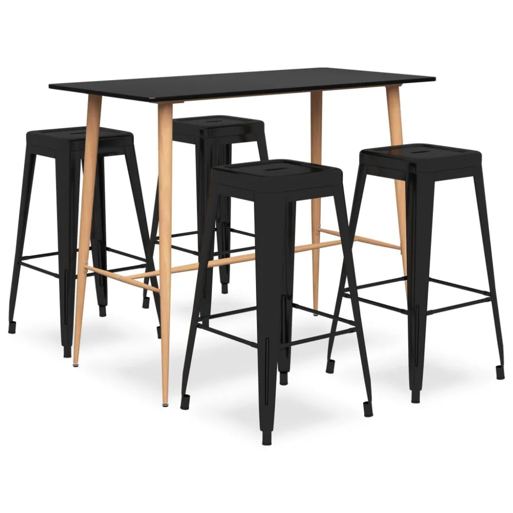 Mesa Redonda 5 pcs conjunto de bar preto