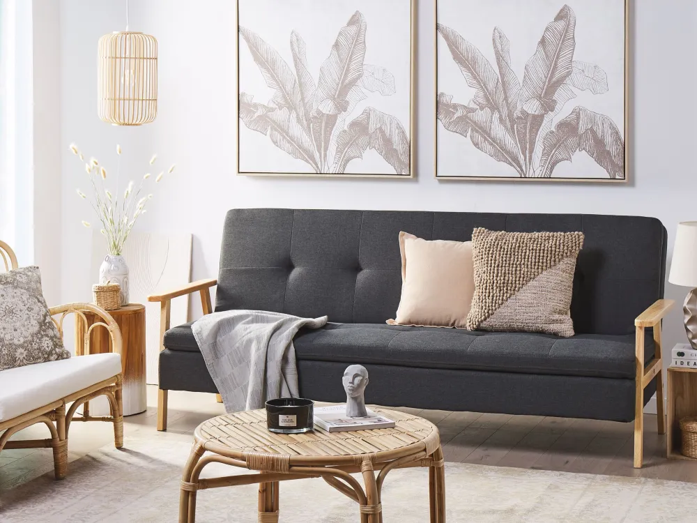Coleção Completa de Cama Sofá-cama estofado em tecido cinzento sombrio TJORN