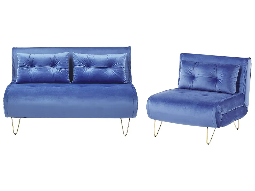 Coleção de Luxo Conjunto de sofás-cama com 3 lugares em veludo azul marinho VESTFOLD