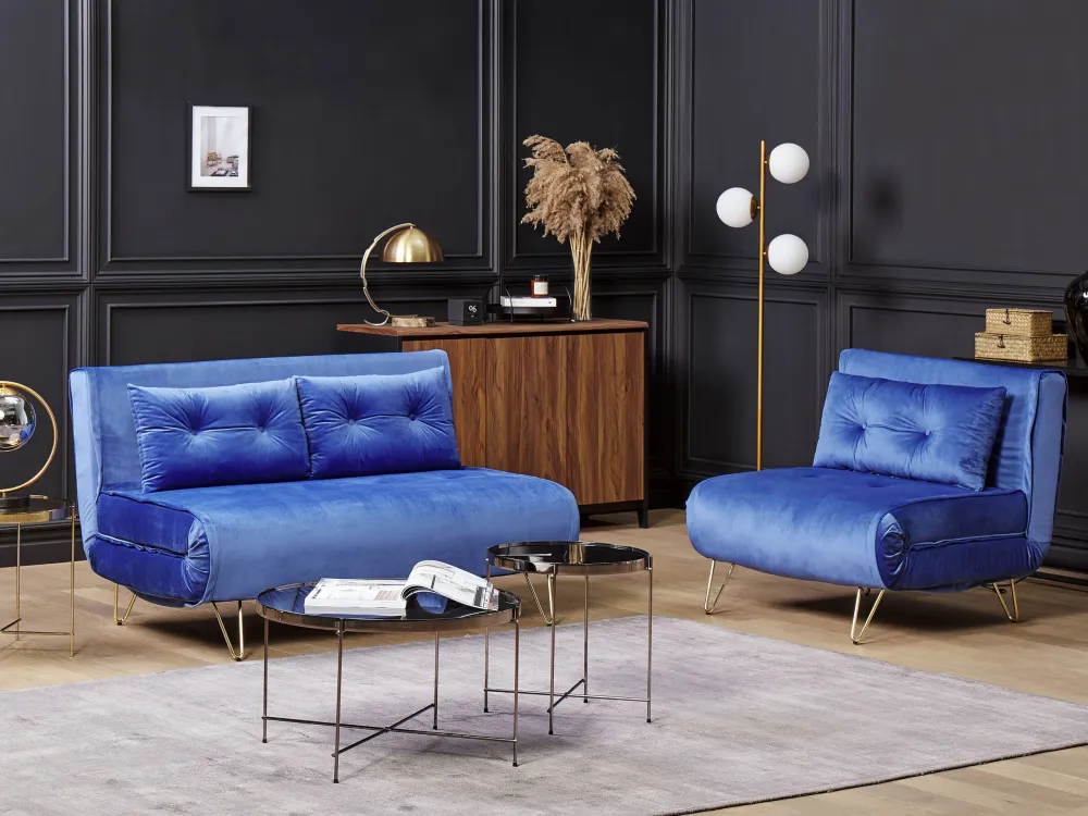 Coleção de Luxo Conjunto de sofás-cama com 3 lugares em veludo azul marinho VESTFOLD