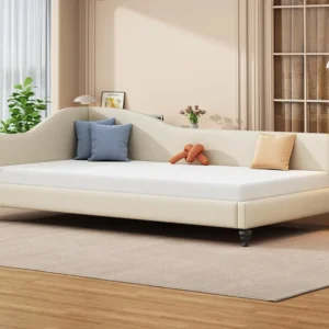 Conjunto de Cama de Casal Sofá cama 90x200cm em tecido de linho - com base de ripas - Bege
