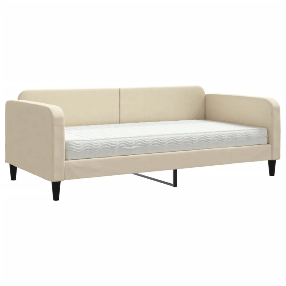 Conjunto de Cama de Casal Sofá-cama com colchão 100x200 cm tecido cor creme