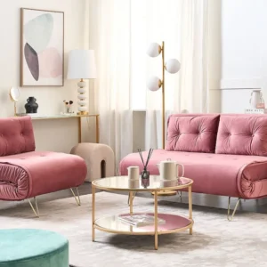 Conjunto de sofás-cama com 3 lugares em veludo rosa VESTFOLD em Tons Pastel