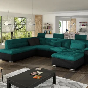 Sofá de canto Comfivo 127, Verde, Funcionalidade de dormir com 4 Peças Incluídas