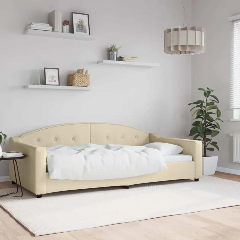 Sofá-cama 100x200 cm tecido cor creme para Decoração Completa