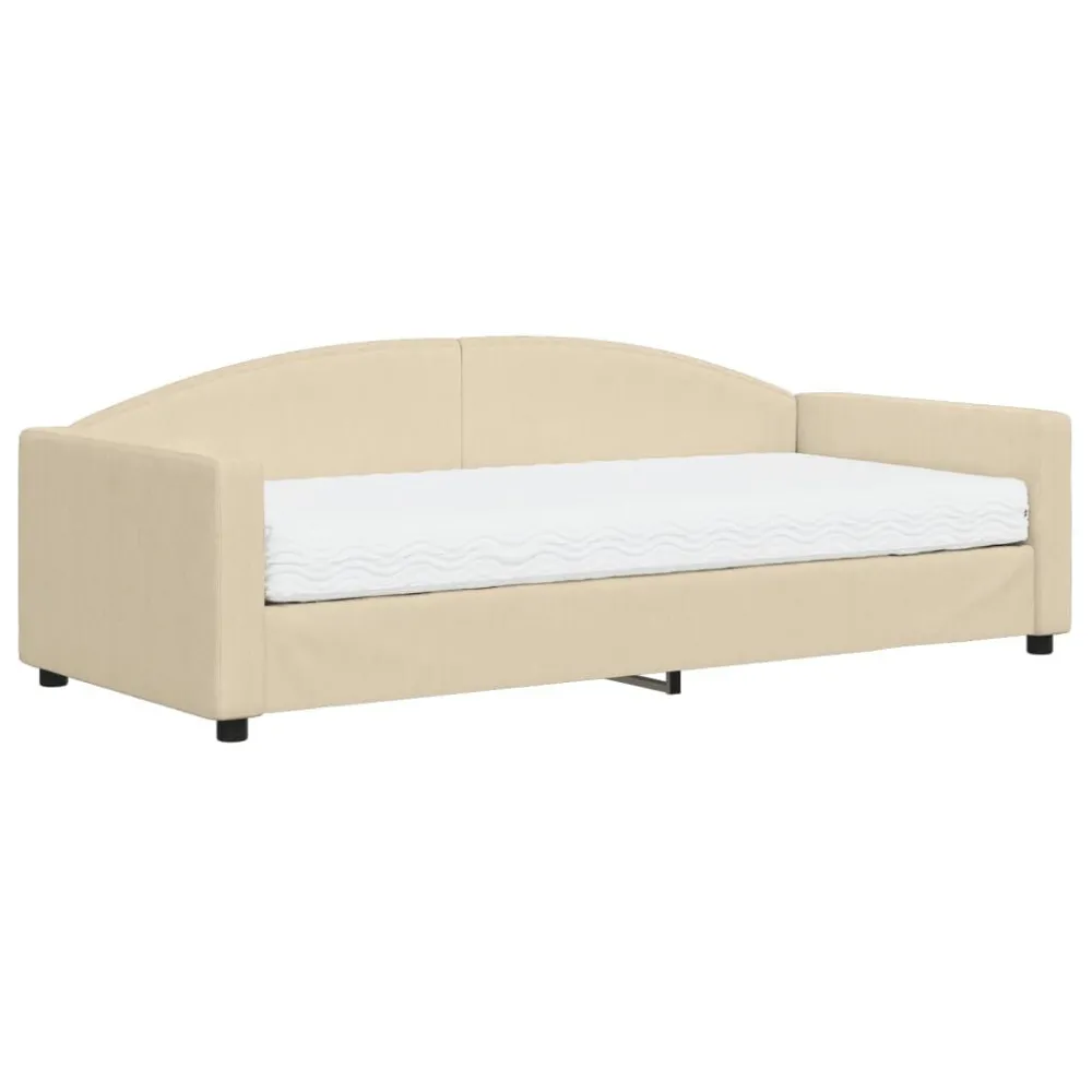 Sofá-cama com colchão 90x200 cm tecido cor creme Design Escandinavo
