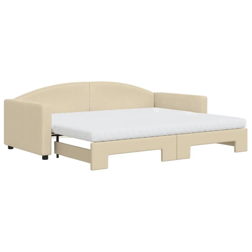 Sofá-cama com gavetão e colchões 90x200 cm tecido cor creme com 12 Peças