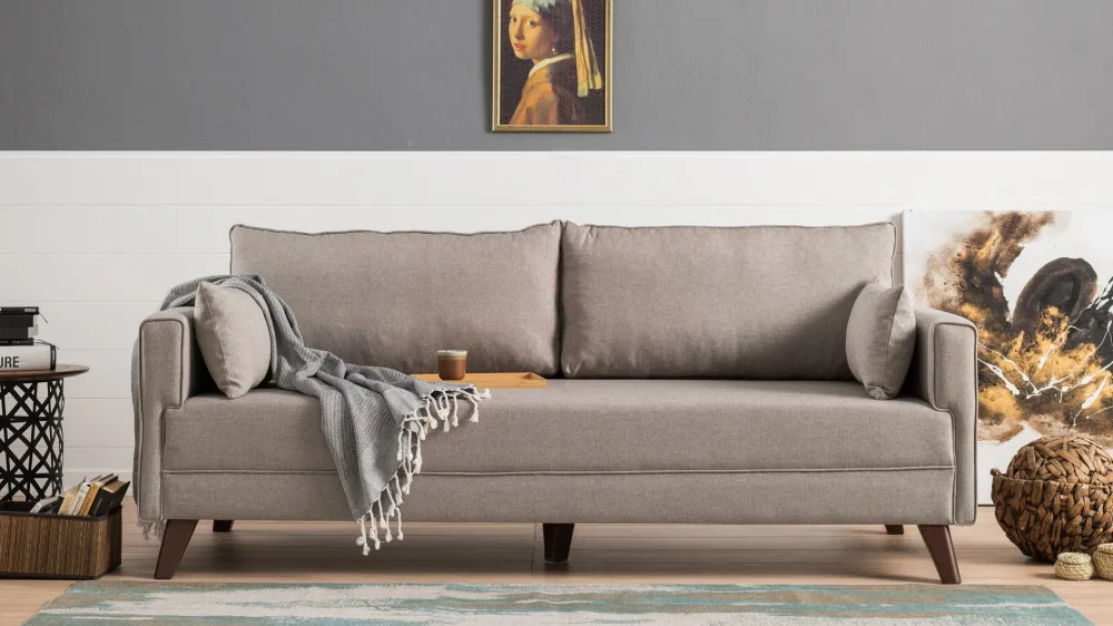 Sofá-cama de 3 lugares Hermoso Tecido Branco Creme com 4 Peças Incluídas