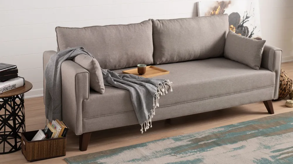 Sofá-cama de 3 lugares Hermoso Tecido Branco Creme com 4 Peças Incluídas