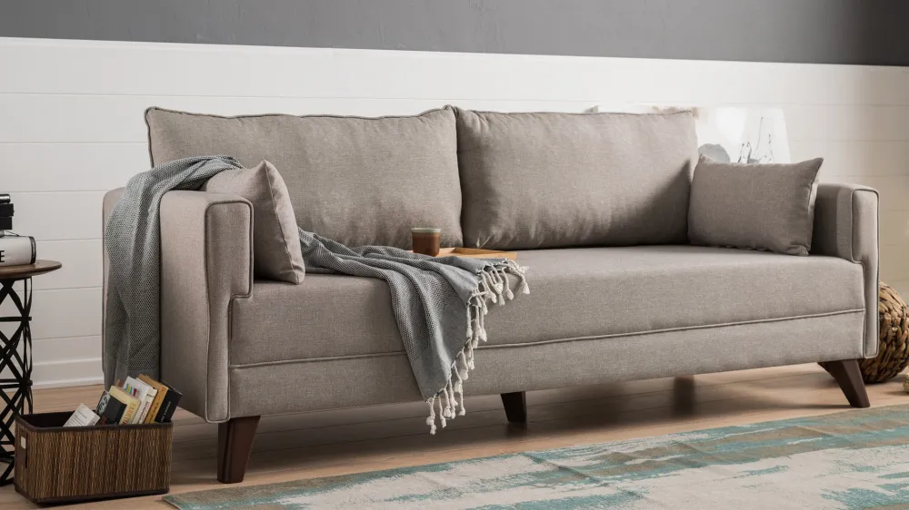 Sofá-cama de 3 lugares Hermoso Tecido Branco Creme com 4 Peças Incluídas