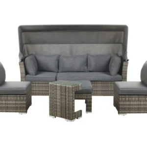 Lounge Set CORTE PE Rattan Dark Caramelo 6 Seater Comprimento de Lâmina 50cm