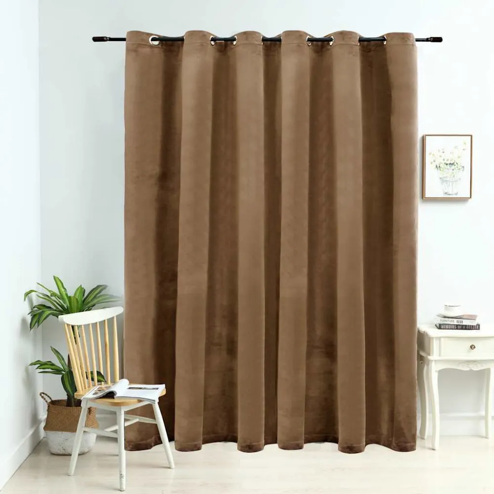 Cortina blackout com argolas em metálico 290x245 cm veludo bege