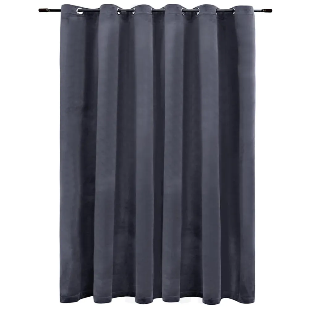 Cortina blackout com argolas em metálico 290x245cm veludo antracite