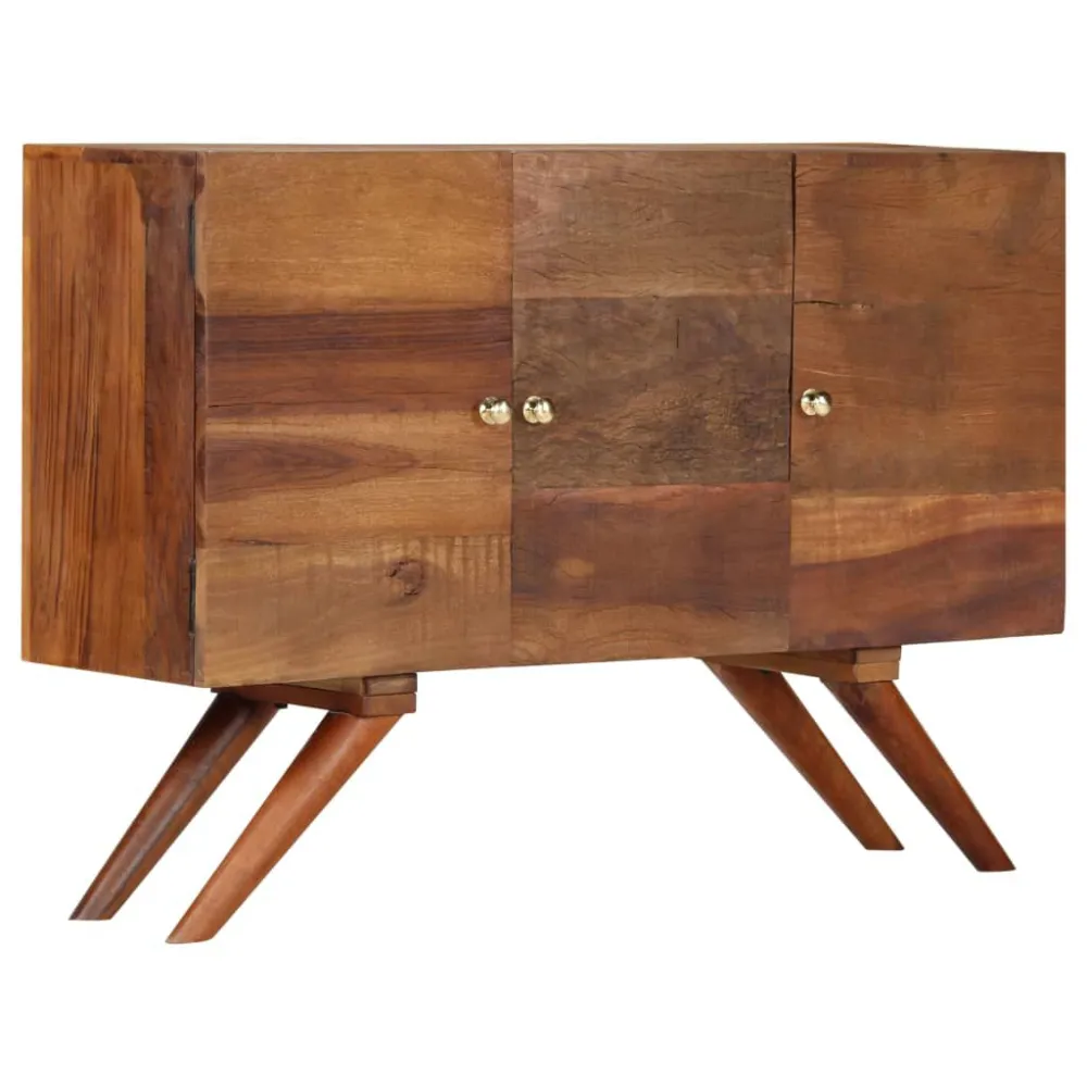 Aparador em madeira recuperada maciç 110x30x75 cm castanho Cabos de Fibra de Vidro