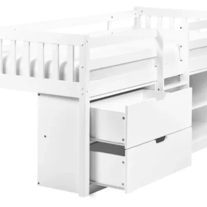 Wooden Kids Mid Sleeper Bed Storage EU Solitário Size White SUSVILLE