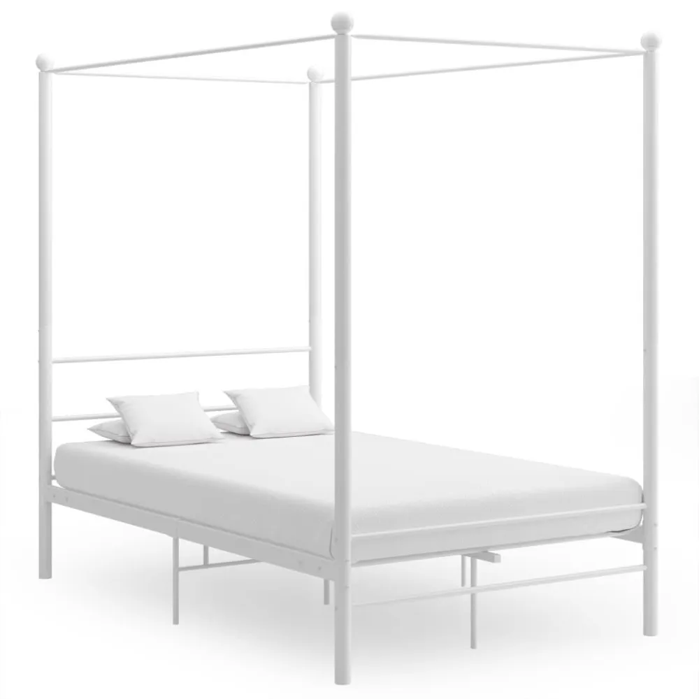Algodão Egípcio 100% Estrutura de cama com dossel 120x200 cm metálico branco