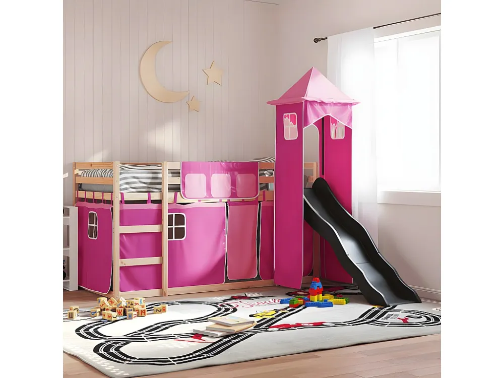 Almofada de Corpo Beliche com escorrega e cortinas 90x190 cm rosa