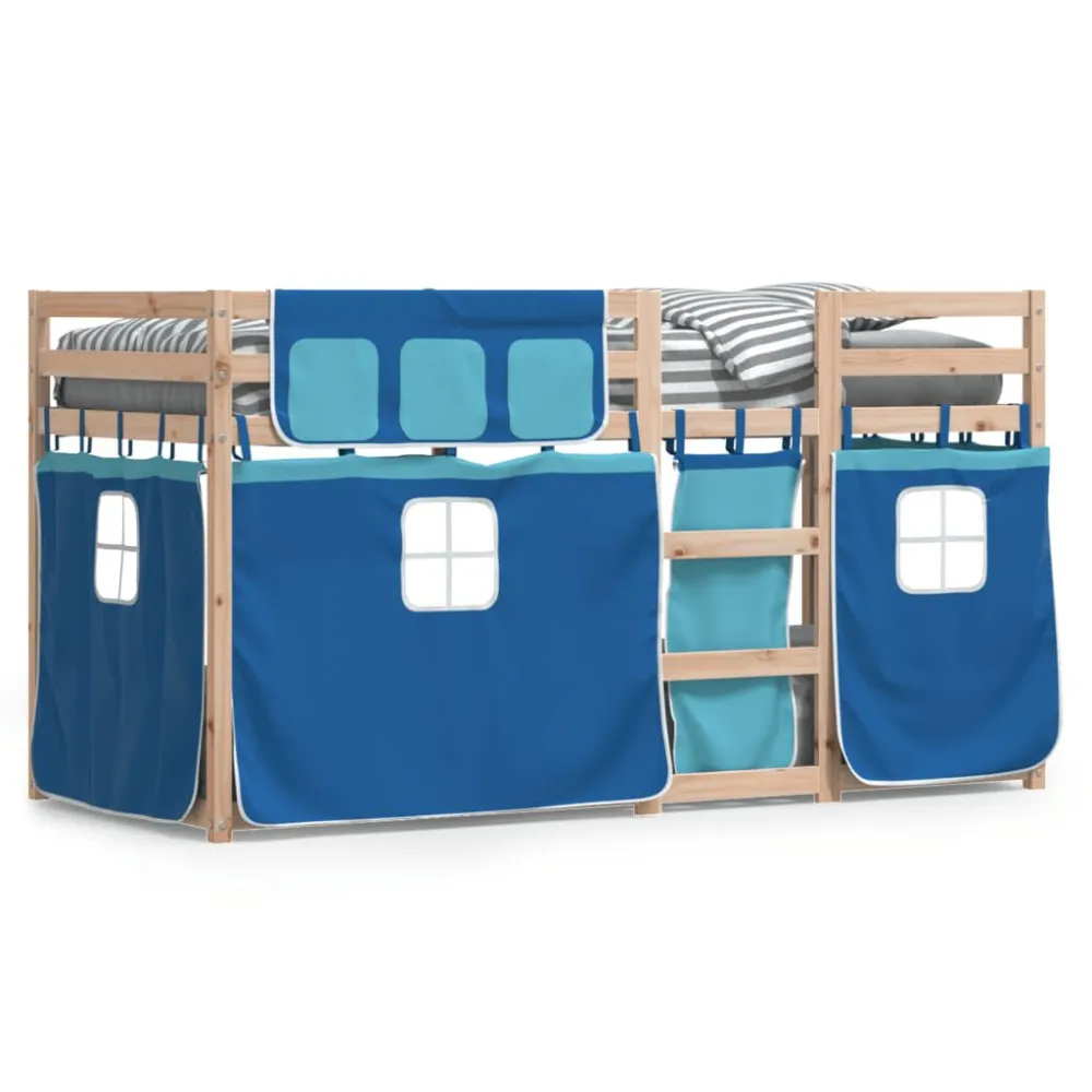 Beliche com cortinas 75x190 cm madeira de pinho maciç azul com Alç