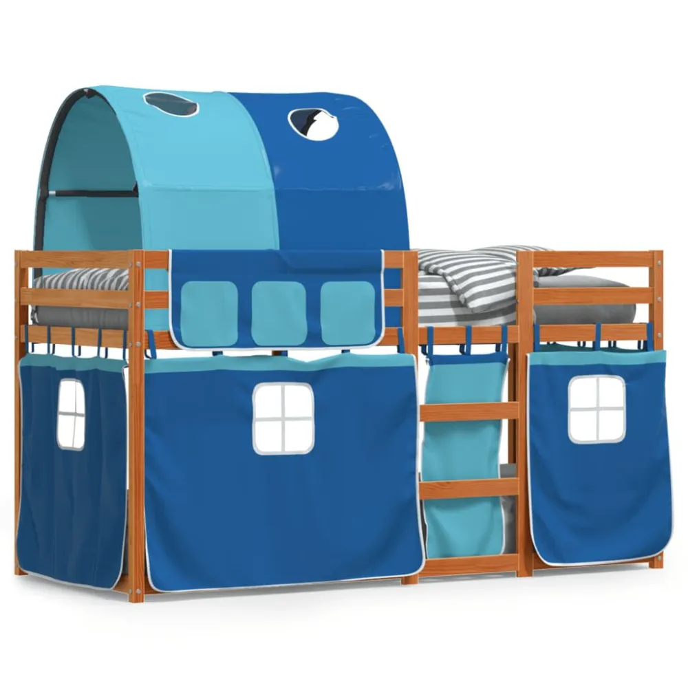 Beliche com cortinas 75x190 cm madeira de pinho maciç azul com Alç