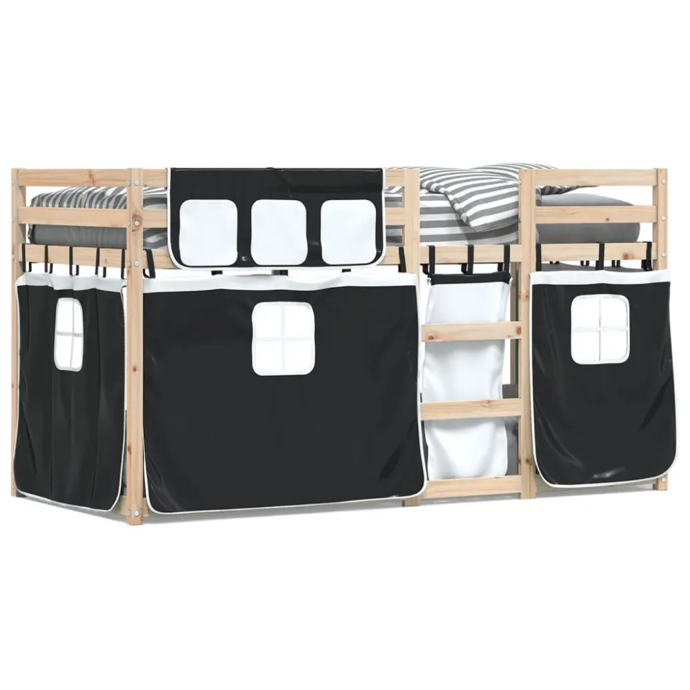 Beliche com cortinas 75x190 cm pinho maciço branco e preto com Garantia de Satisfação