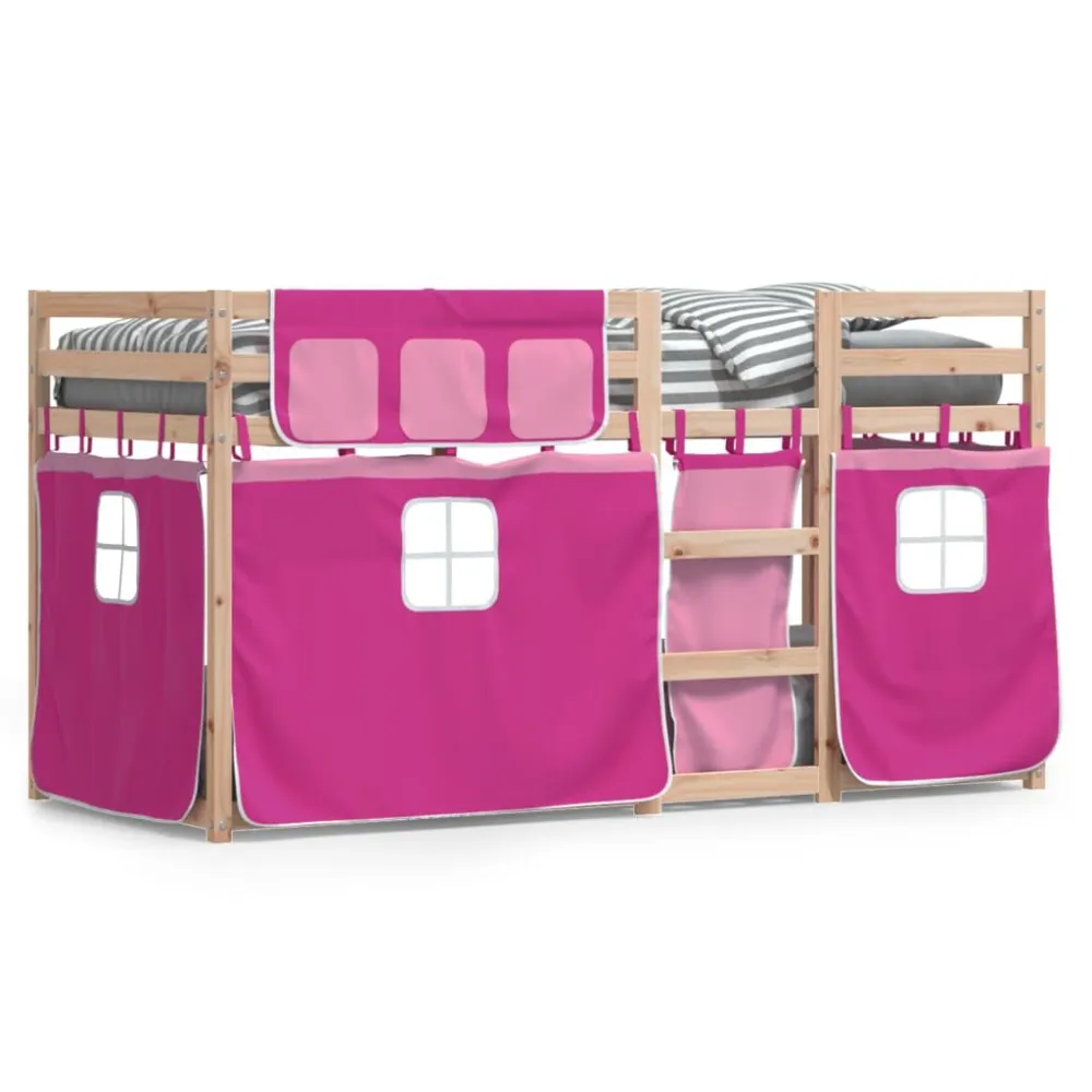 Beliche com cortinas 90x190 cm madeira de pinho maciç rosa para Adultos