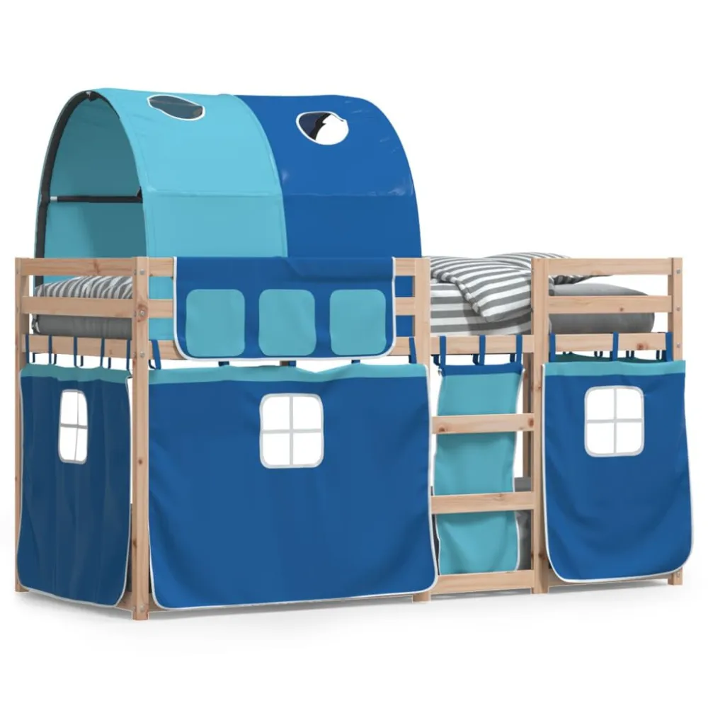 Beliche com cortinas 90x190 cm madeira de pinho maciç azul - 100% Algodão