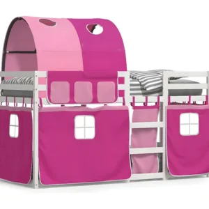 Beliche com cortinas 90x190 cm madeira de pinho maciç rosa | Envio Rápido