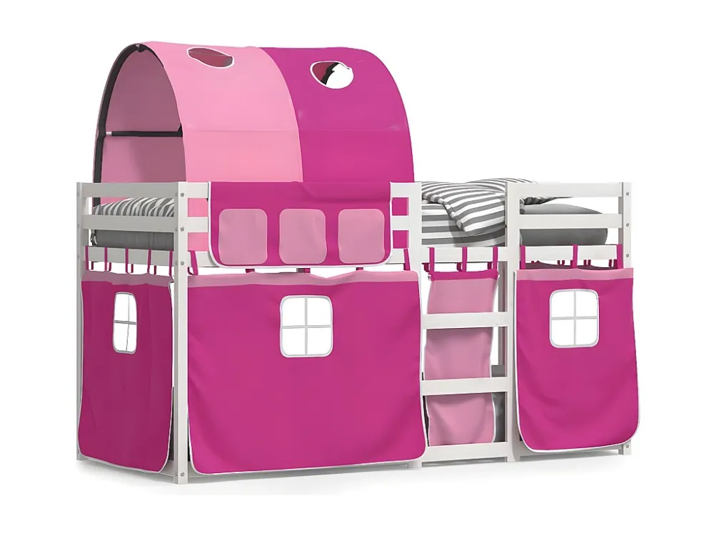 Beliche com cortinas 90x190 cm madeira de pinho maciç rosa | Envio Rápido