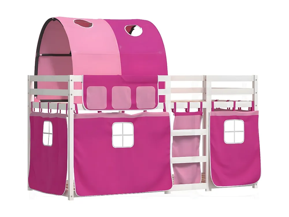 Beliche com cortinas 90x190 cm madeira de pinho maciç rosa | Envio Rápido