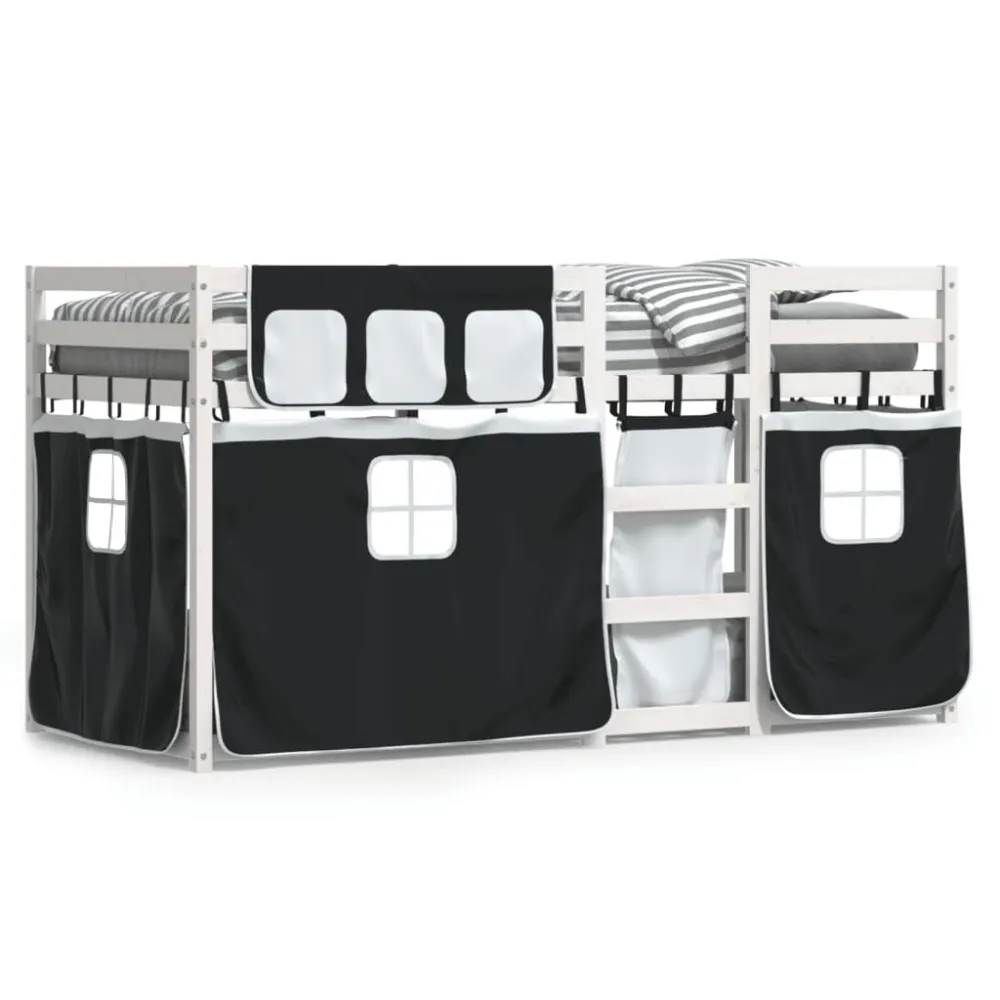 Beliche com cortinas 90x200 cm pinho maciço branco e preto - 100% Algodão