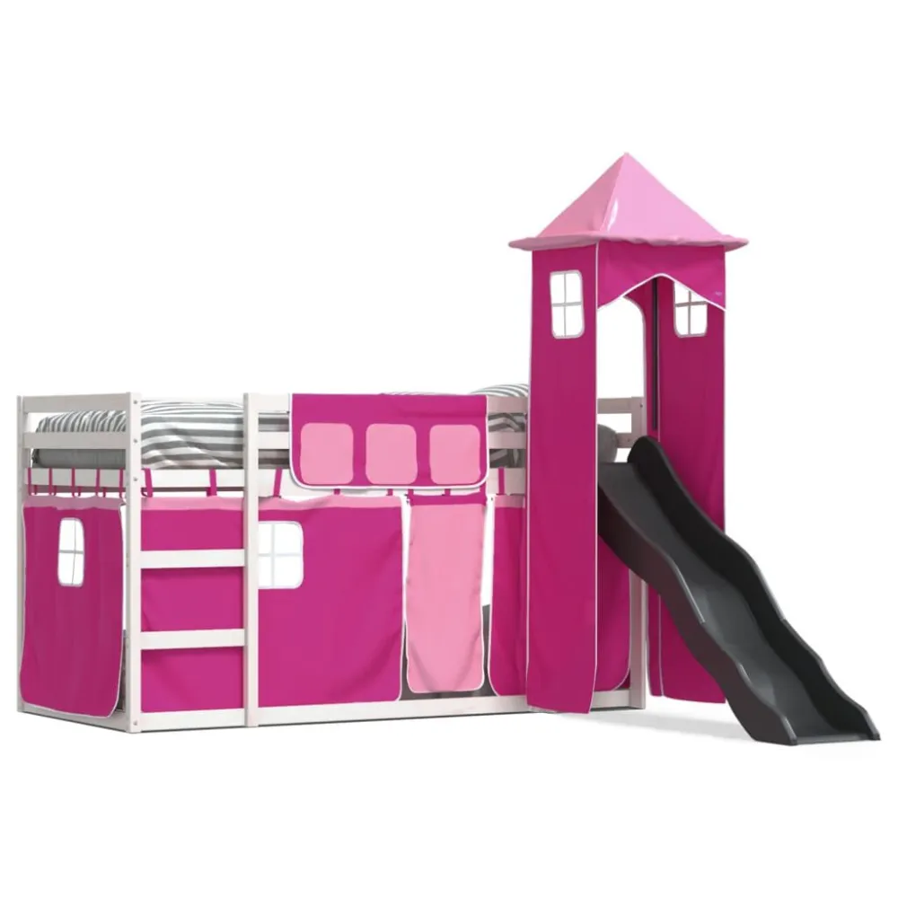 Beliche com escorrega e cortinas 80x200 cm rosa em Veludo