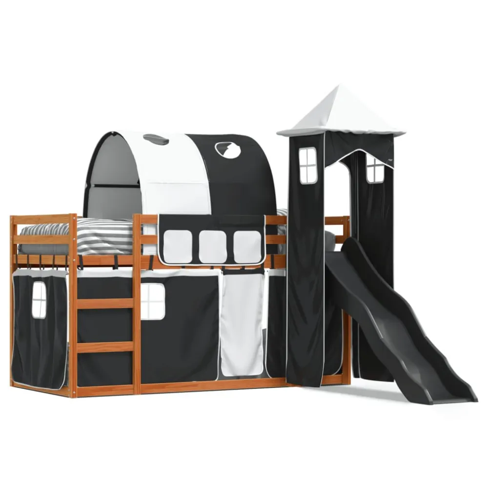Beliche com escorrega e cortinas 90x190 cm branco e preto em Veludo