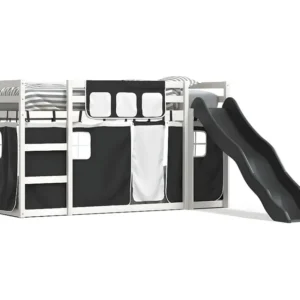 Beliche com escorrega e cortinas 90x190 cm branco e preto para Adultos