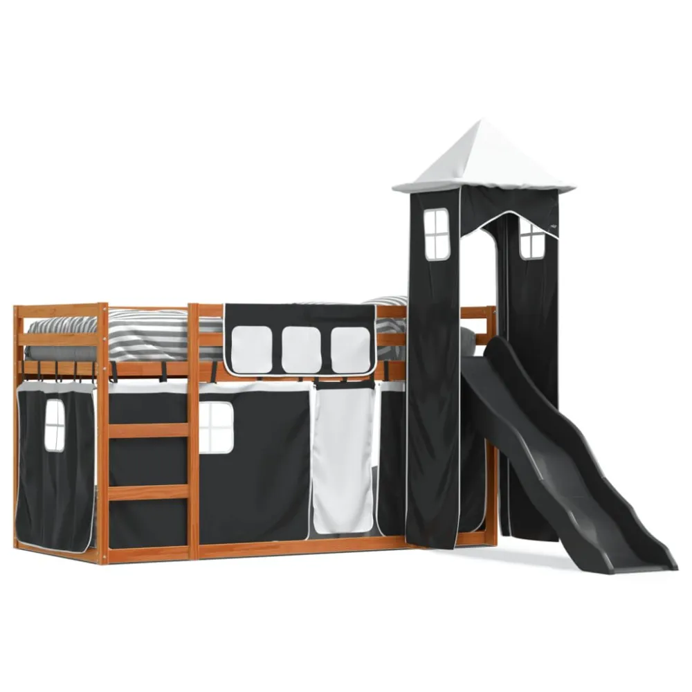Beliche com escorrega e cortinas 90x190 cm branco e preto para Adultos