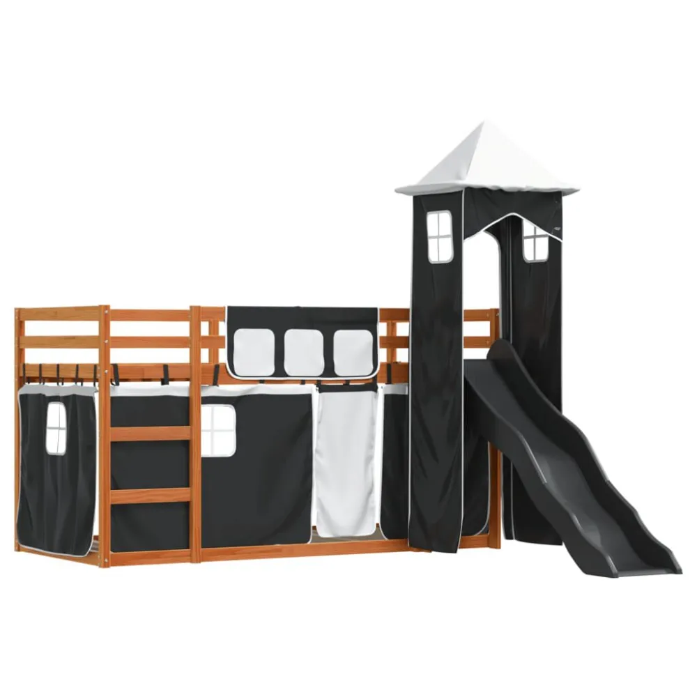 Beliche com escorrega e cortinas 90x190 cm branco e preto para Adultos