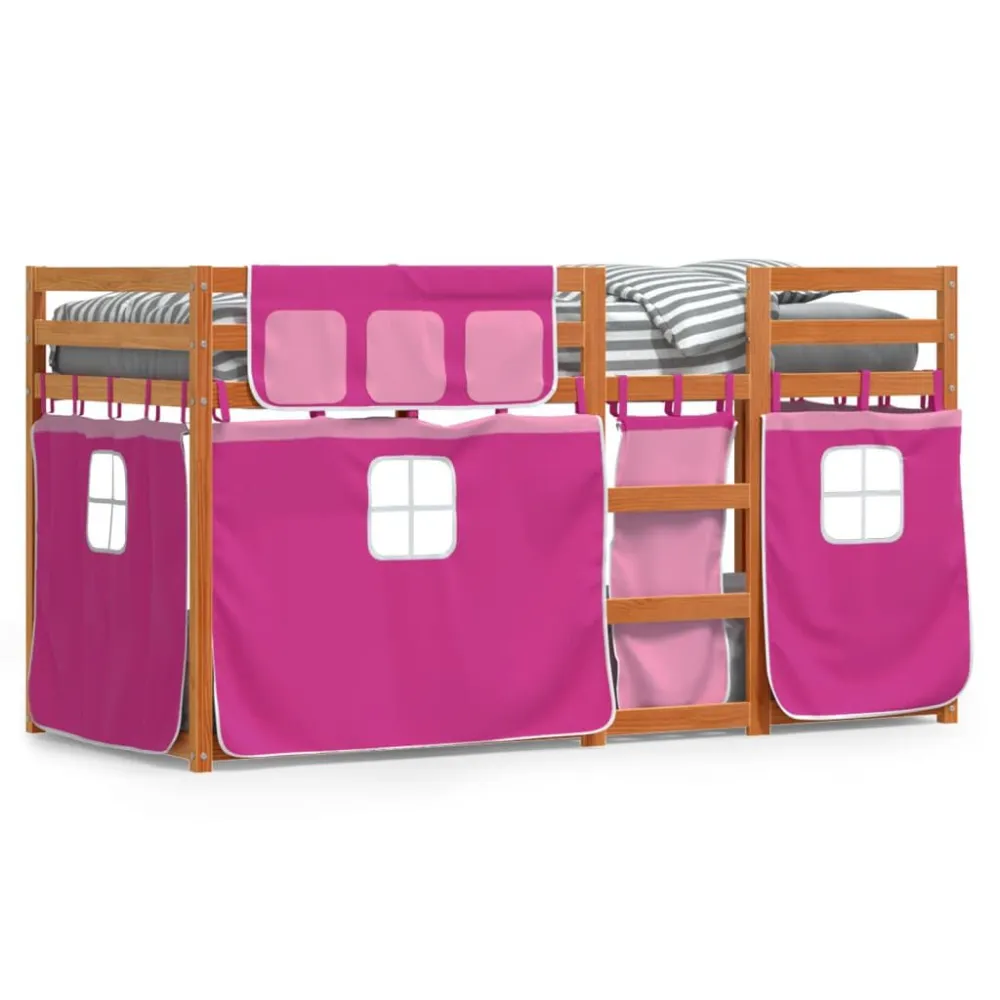 Bolsa para Roupa de Cama Beliche com cortinas 90x200 cm madeira de pinho maciç rosa