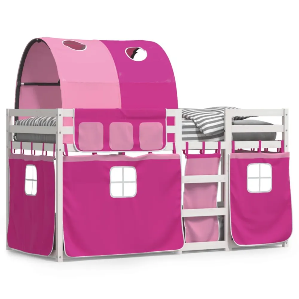 Bolsa para Roupa de Cama Beliche com cortinas 90x190 cm madeira de pinho maciç rosa