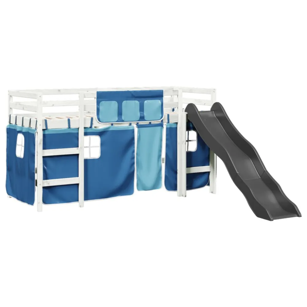 Cama alta para crianç com cortinas 90x190 cm pinho maciço azul em Veludo
