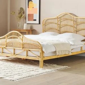 Cama de casal em rattan cor de madeira clara 180 x 200 cm DOMEYROT com Garantia de Satisfação