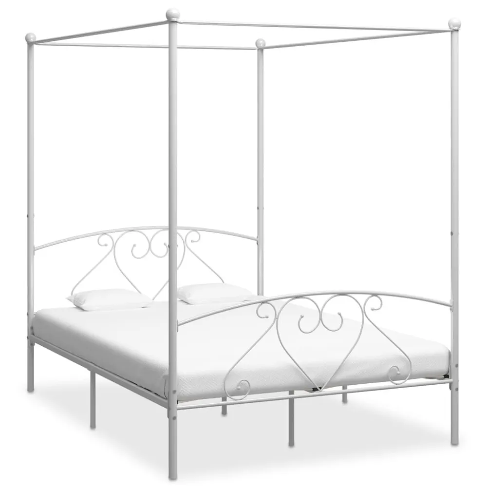 Certificado Oeko-Tex Estrutura de cama dossel 160x200 cm metálico branco