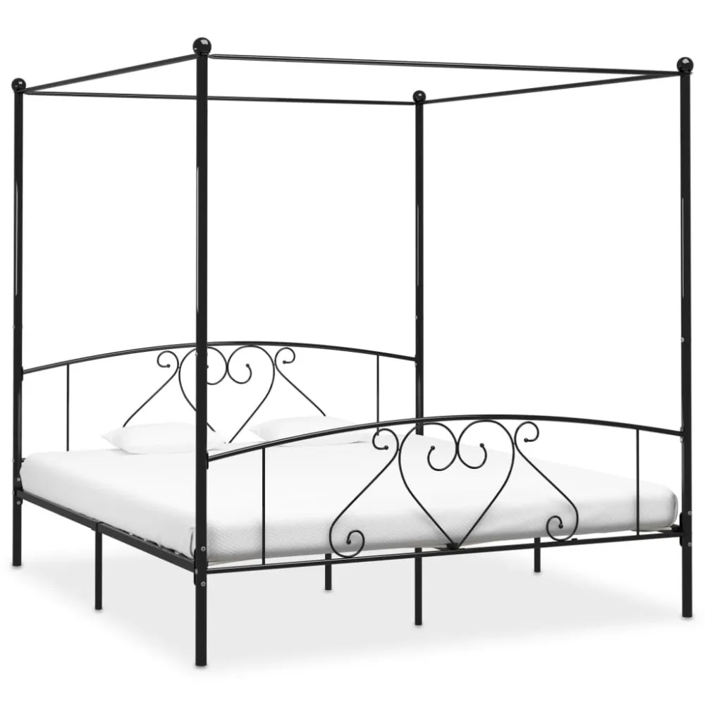 Estrutura de cama com dossel 200x200 cm metálico preto