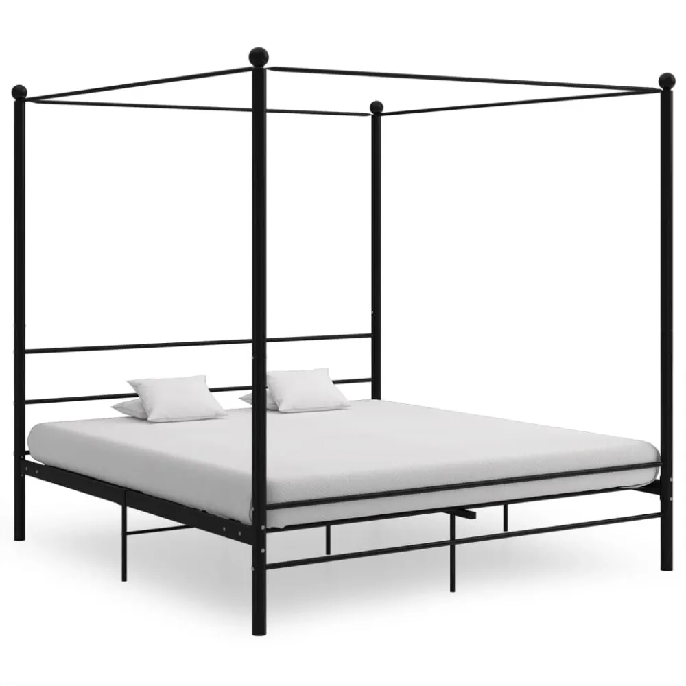 Estrutura de cama com dossel 200x200 cm metálico preto