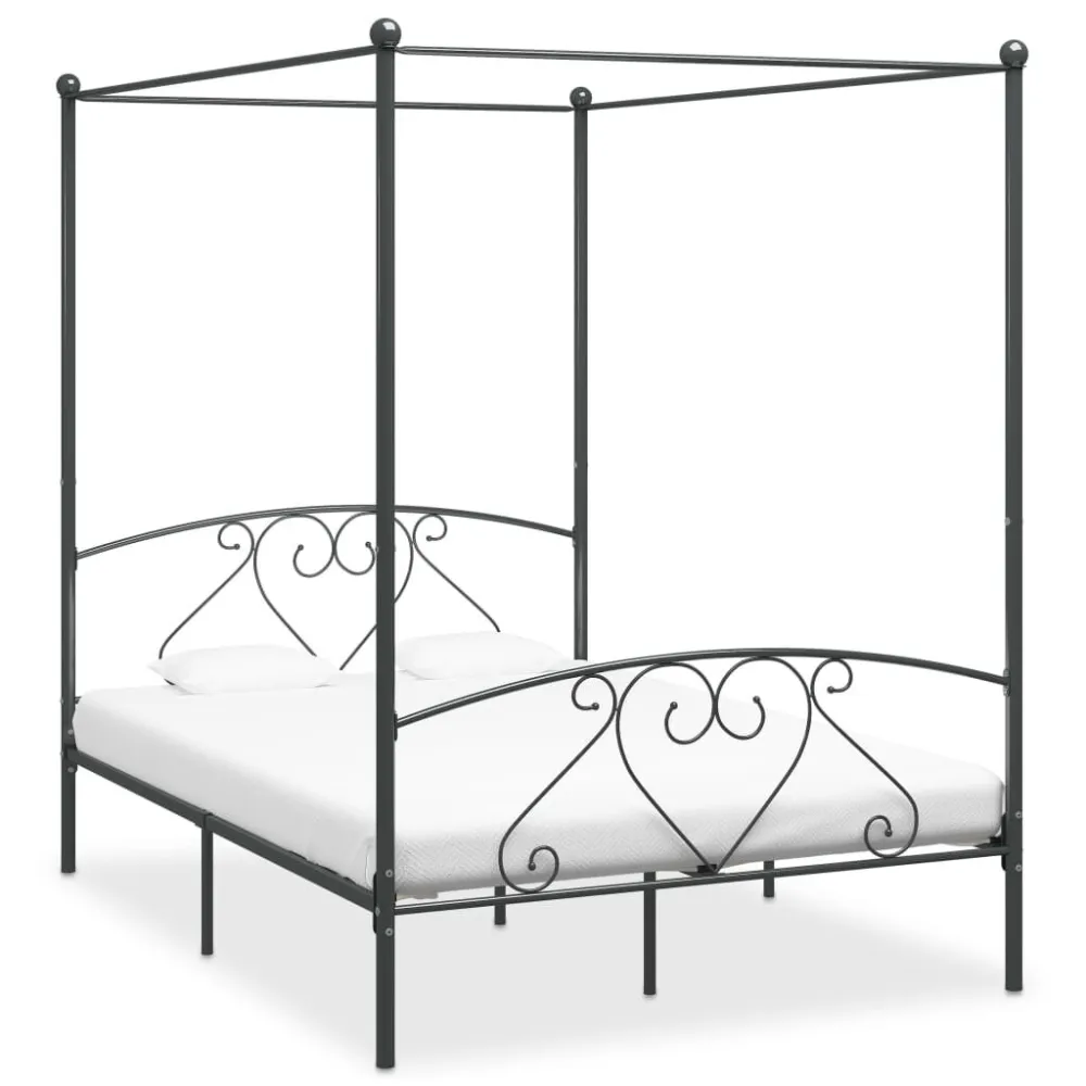 Estrutura de cama com dossel metálico cinzento 140x200 cm com Garantia de Satisfação